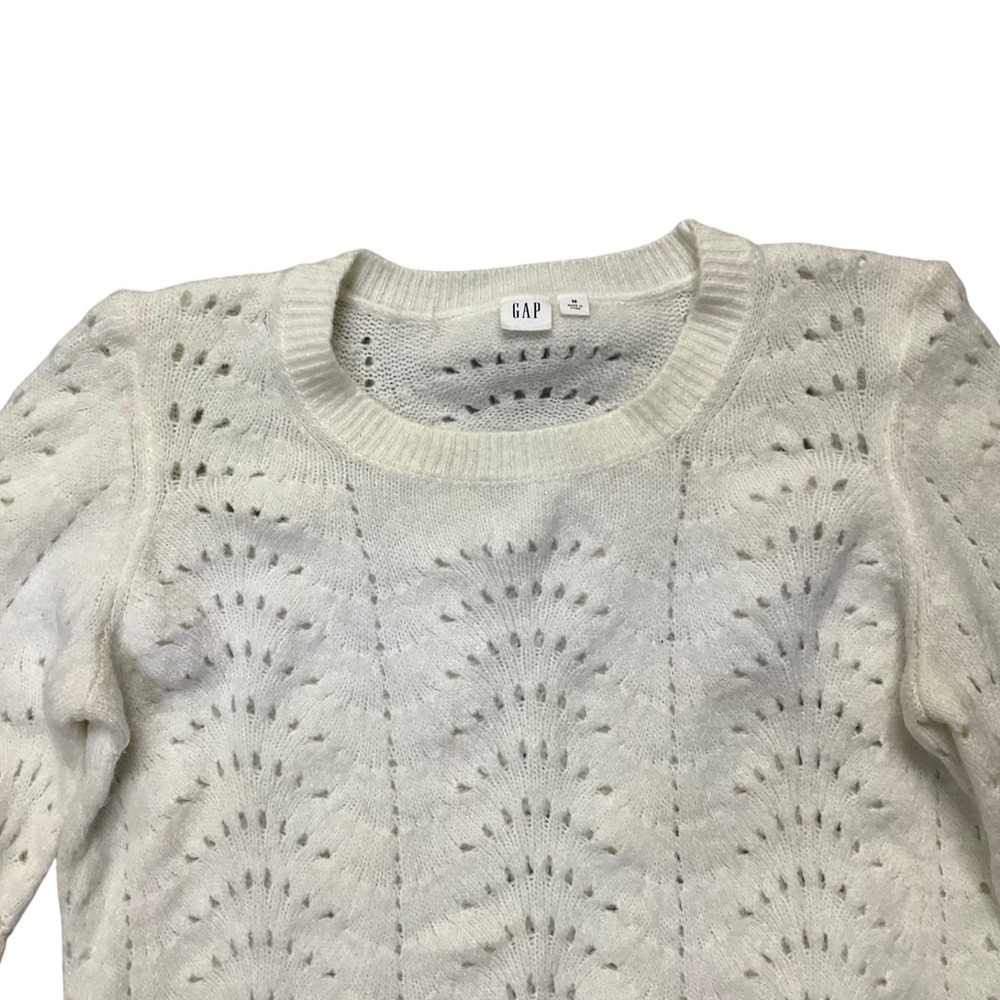 GAP Women Ivory Pointelle Knit Crew Neck Sweater Size M‎ Long Sleeve Eyelet Soft - Picture 5 of 8